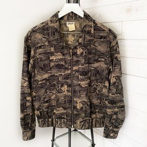 Line Up For Sport Women's Tropical Island Palm Print Full Zip Jacket Size Small